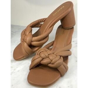Kaanas Bekasi Sandals Sz 7 Coffee Knot Slip On Leather 2.75" Block Heel EUC